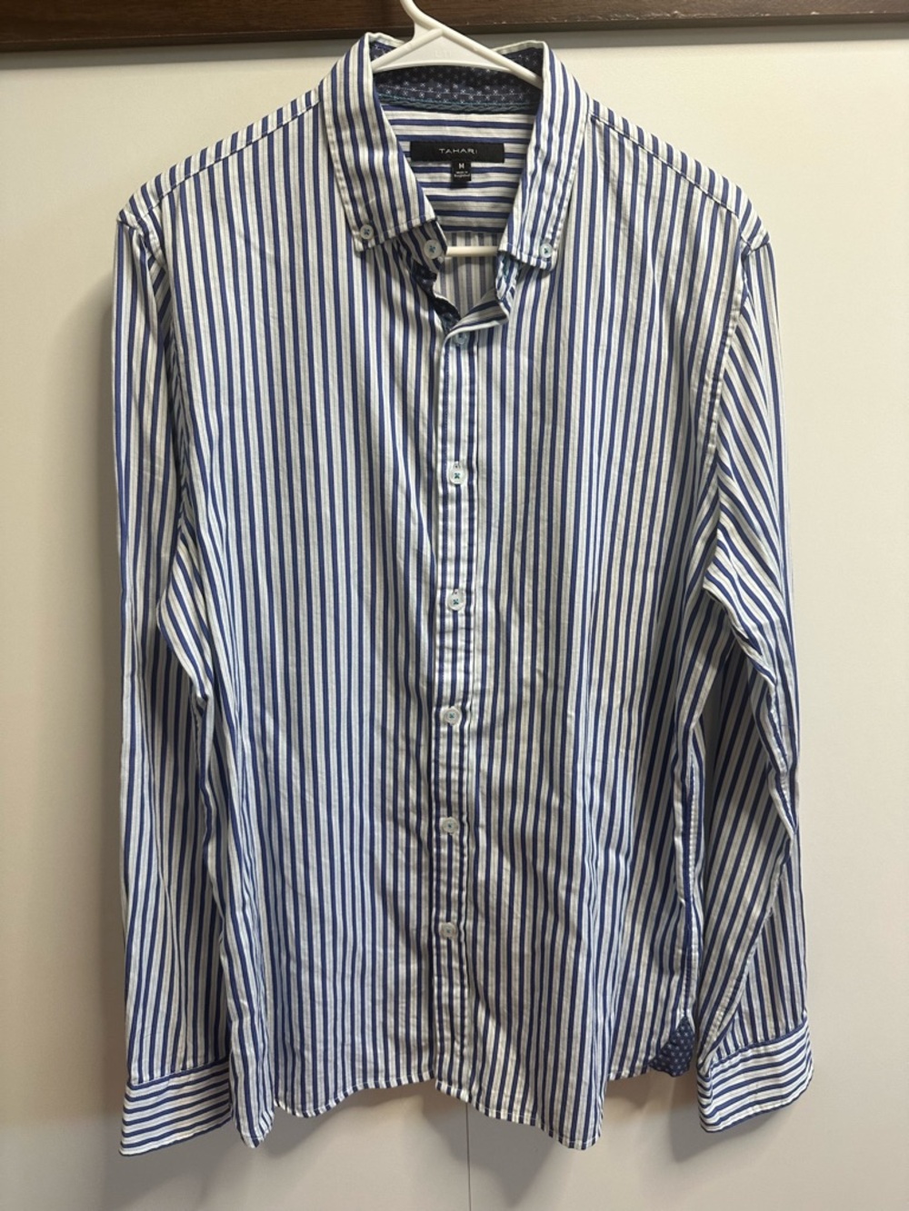 Tahari Blue & White Vertical Stripe Button-Down Shirt